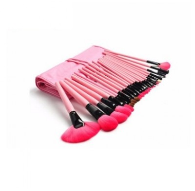 Wholesale Professional 24 PCS Goat Hair Wood Handle Pink Makeup Brush Set With PU Bag